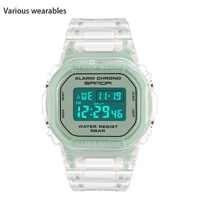 Square Transparent Strap Electronic Watch Multi-functional Glow-in-the-dark Waterproof Outdoor Sports Student Watch