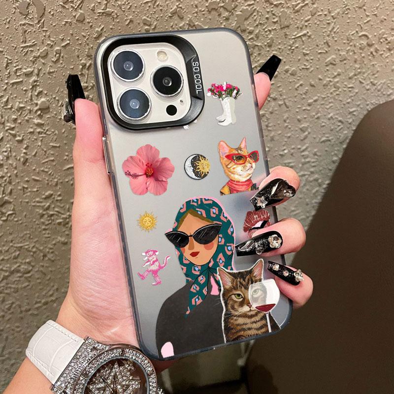 White Cat And Fashion Women Pattern Phone Case For Samsung S24 S23 Ultra Plus FE S25 S22 Ultra Plus S21 FE Laser Shockproof Case