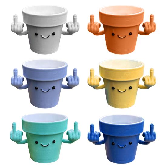 Усміхнений квітковий горщик із піднятими середніми пальцями Пластикові горщики для сукулентів з усмішкою