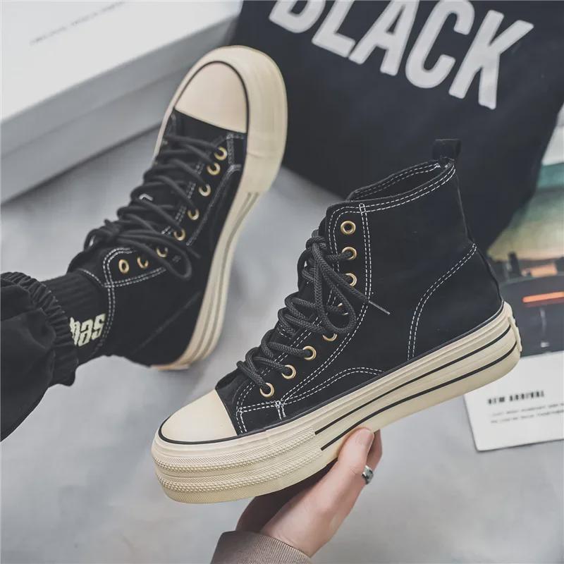 Men's Retro High-Top Canvas Shoes - Autumn Thick-Soled, Casual Style