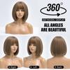 Braune gerade kurze Bob natürliche tägliche Haar synthetische Perücken für weiße Frauen mit Pony hitzebeständige Cosplay weibliche Faserperücke