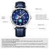 Genuine Leather Blue Starry Luminous Analog Calendar 3ATM Waterproof Quartz Romantic Stylish Casual Fashion Accessories Birthday Anniversary Christmas