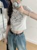 Women's Crew Neck Short Sleeve Crop T Shirt Slim Fit Cute Star Printed Casual Summer Cropped Blouse