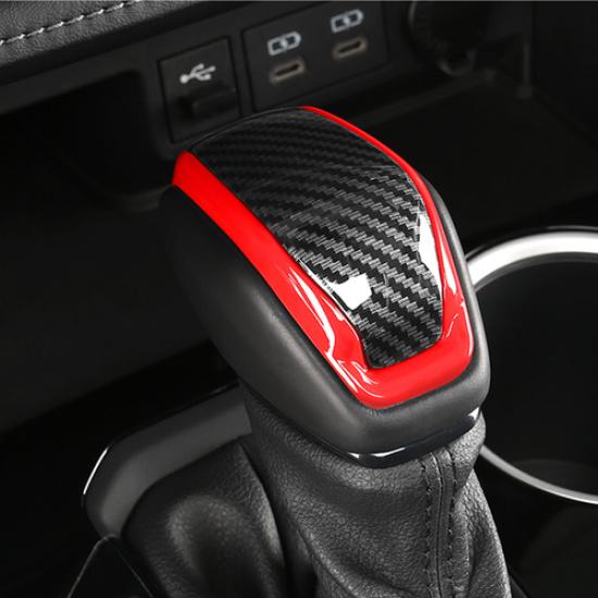 Red&Carbon fiber Gear Shift Knob Cover Trim 1pcs For Toyota RAV4 -2025