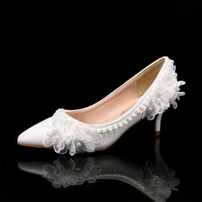 Fashion White Flower High Heel Pointed Sandals Women's Single Shoes Wedding Shoes Bride Designer Elegant Zapatos De Mujer High Heels 43