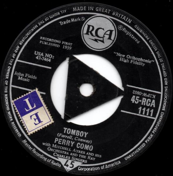 7inch Record PERRY COMO - Tomboy / Kiss Me And Kiss Me And Ki 45RCA1111 RCA 1959 UK Pop Used