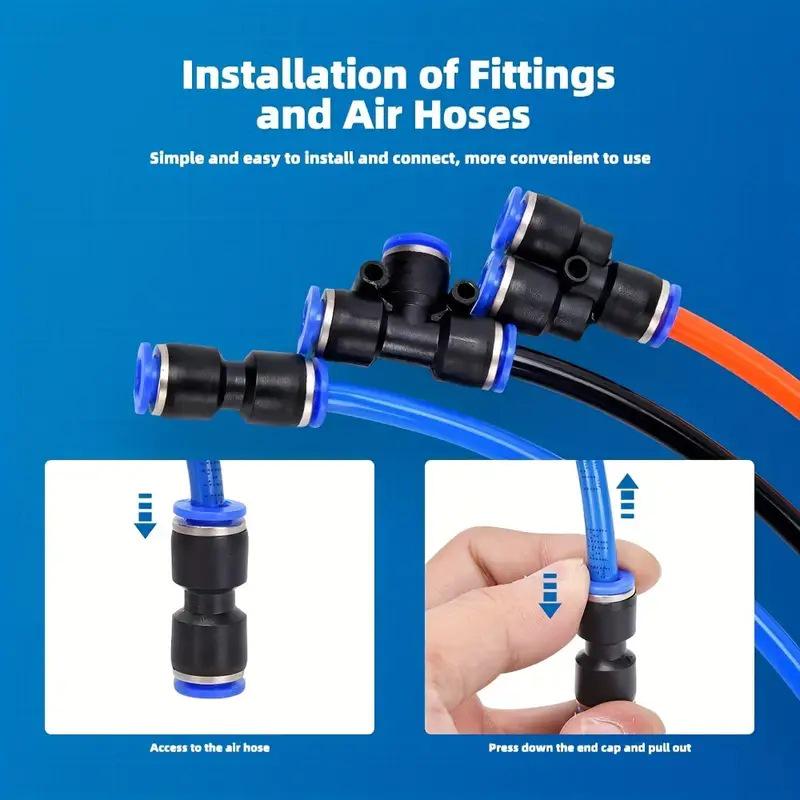40-Piece 8mm Pneumatic Quick Connector Set: Includes 10 Distributors, 10 Elbows, 10 Straight, and 10 Tees
