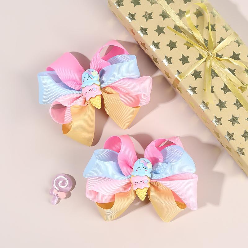 

2Pcs Trendy Cartoon Ice Cream Cake Hair Clips For Children Sweet Color-Blocked Ribbon Hairpins Girls Daliy Headwear Accessories 01 2pcs