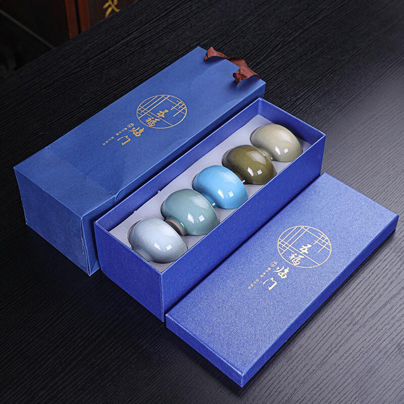 Ru Kiln Crackled Ceramic Master Teacup Gift Set Large Zen Meditation Cup