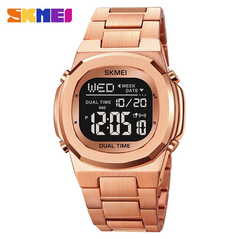 SKMEI Men's Digital Sports Watch, Steel Band Waterproof Multifunction Casual Wristwatch