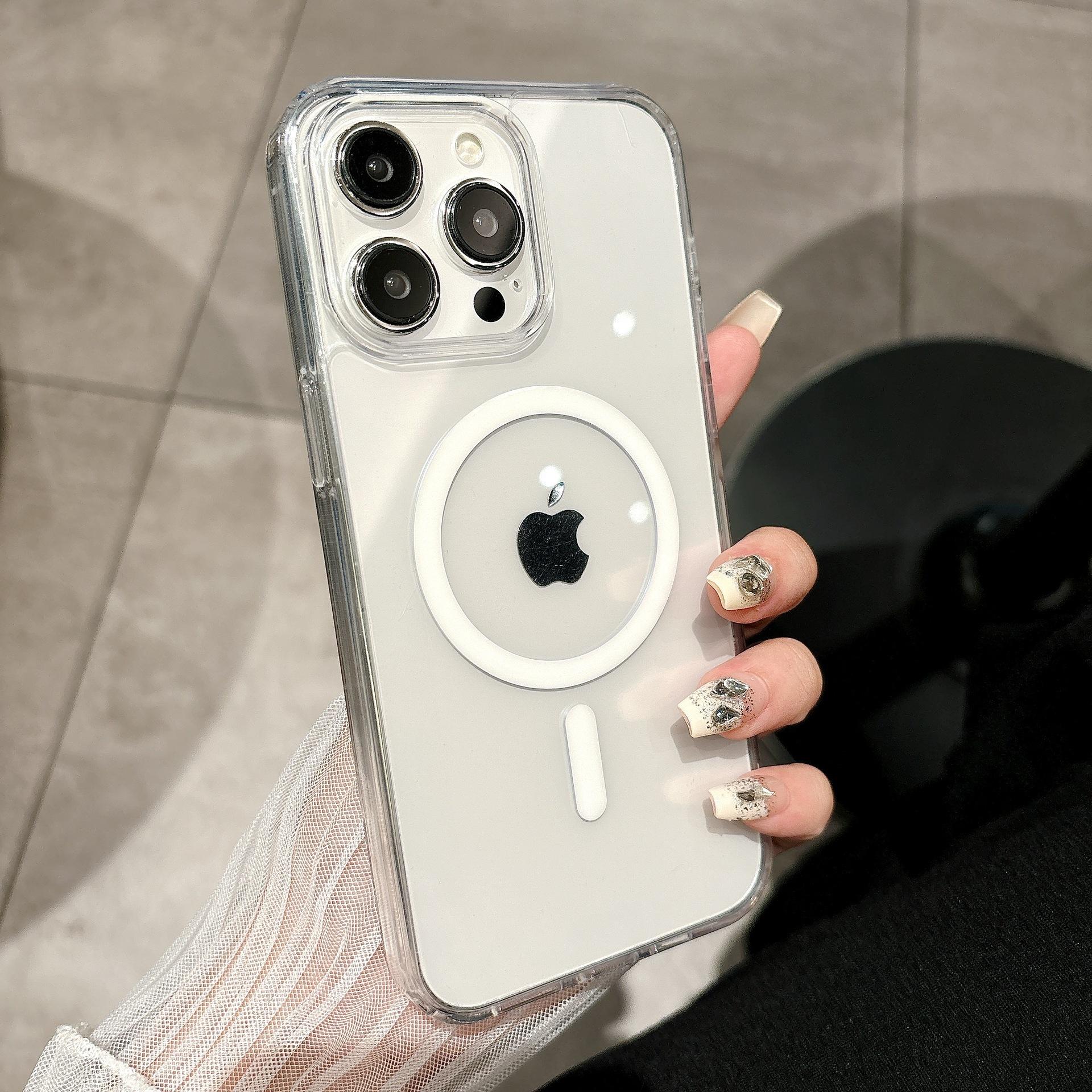 

IPhone16pro Ультратонкий Прозрачный Цвет Магнитная Адсорбция Подходит для Apple 14/15 Чехол для Мобильного Телефона Противоударный ПК Жесткий Чехол iPhone11Promax белый