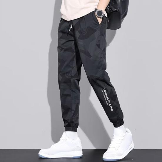 

Чоловічі спортивні штани Ice Silk Drawstring Еластичний пояс Кишені з пов язками на щиколотках Камуфляжний принт Плюс розмір Гладкі вільні повсякденні штани для бігу Ninth XXL темно-сірий