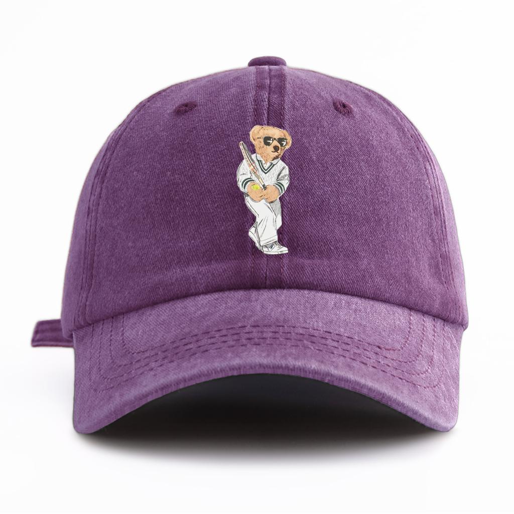 Washed Baseball Cap For Adults, Minimalist Vintage Style Casual Soft Adjustable Dad Hat, Perfect As Gift Baseball Bear Print