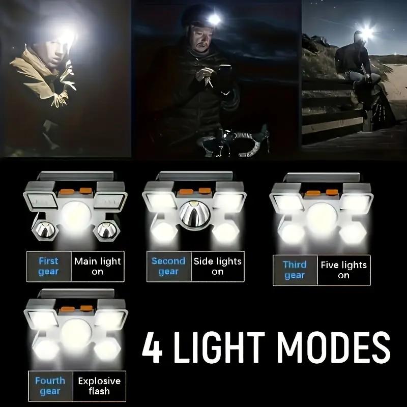 1pc Super Bright 3LED+6SMD Headlights USB Rechargeable Portable 4 Modes Night Flashlight for Outdoor Fishing Camping Adventure