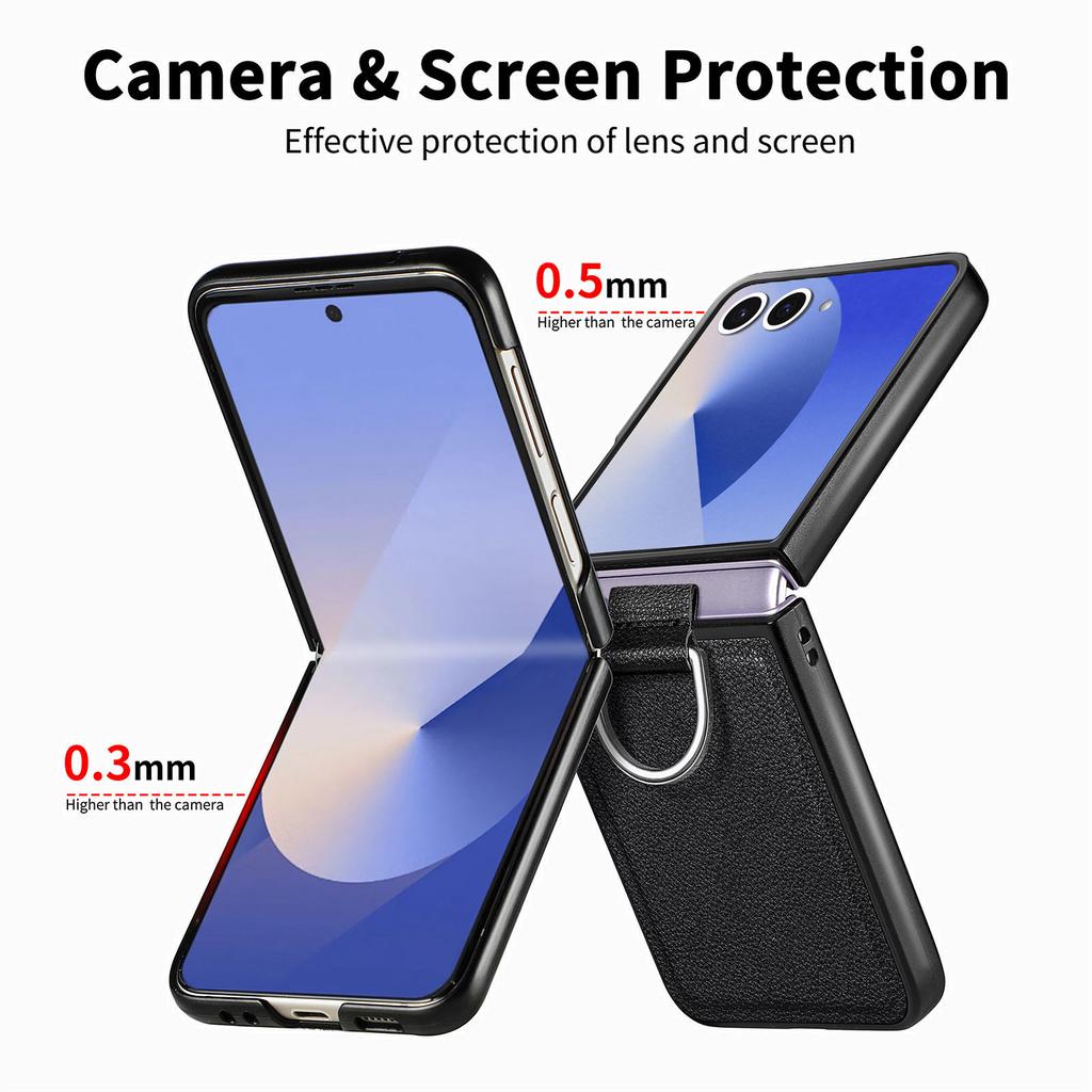 Kožené pouzdro s držákem na prsten pro Samsung Galaxy Z Flip7 5G Flip 7 Flip6 Flip 6 5 4 3 2 1 Flip5 Flip4 Flip3 Flip2 Ochranná pouzdra