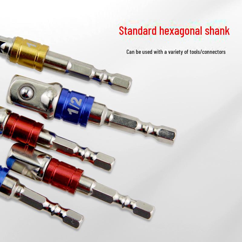 Hexagonal To Square Rod Quick Conversion Sleeve for Hand Drill, with Anti-drop Steel Ball Connector for Batch Heads.