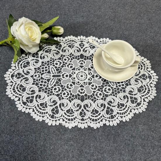 White Lace Placemat, Round Oval Vintage Doily, Embroidered Placemat Coaster for Cup Vase Dining Table Wedding Party Decor