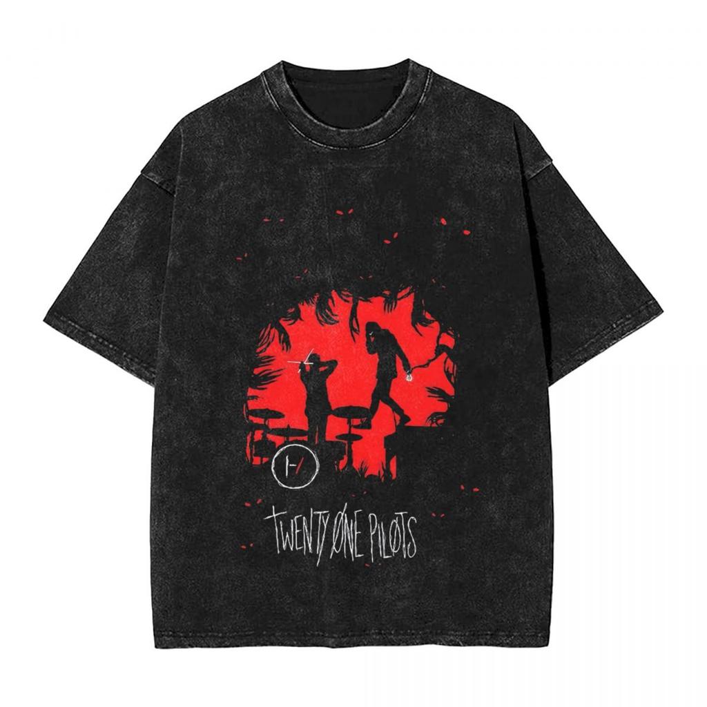 2026 Hot Sale Twenty One Pilots Woman Men Washed Hot Stamping Print T-Shirt,Harajuku Cotton Tshirt Band Men's Summer Short Sleeve Tees Casual Top