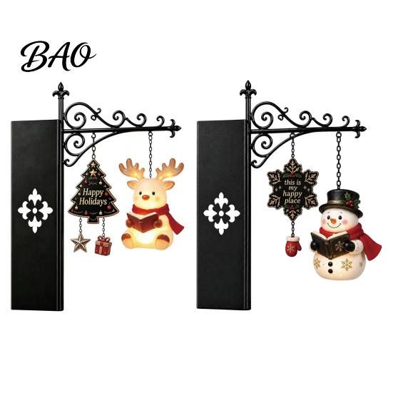 Holiday Gift for Friends 2PCS Christmas Bookshelf Lamp, Resin Santa Claus Elk Snowman Hanging Light Bedroom Light, Multi-Color Lighting Wall