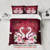 3pcs Swan Couple Bedding Sets 3D Printed Red Flora King Full Size For Couples Gifts Duvet Cover With 2 Pillowcases For Bedroom