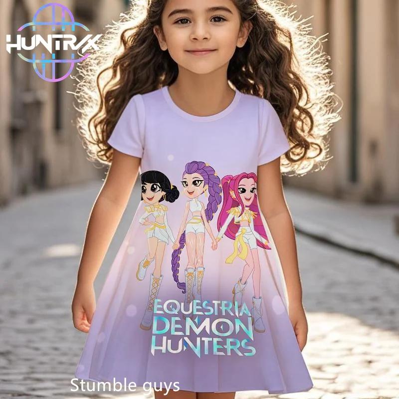 Kpop Demon Hunters Girls Dress Mira Summer Cartoon Anime Short Sleeve Beach Sundress Casual Nightgown