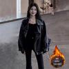 Women's Black Leather Jacket - 2024 Spring/Autumn Motorcycle Style, Petite & Plus Sizes, Korean Casual Fit