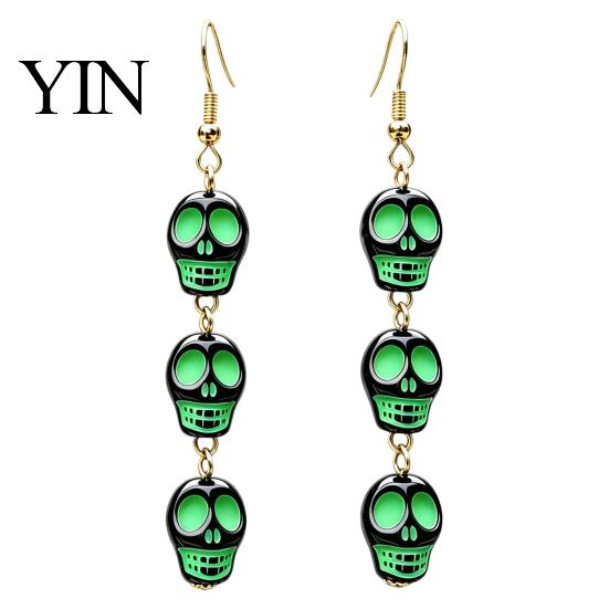 Funny Cartoon Jewelry 1 Pair Acrylic Halloween Earrings for Women, Triple Skulls Drop Dangle Gothic Skull Earrings, Gifts Holiday Cosplay Party