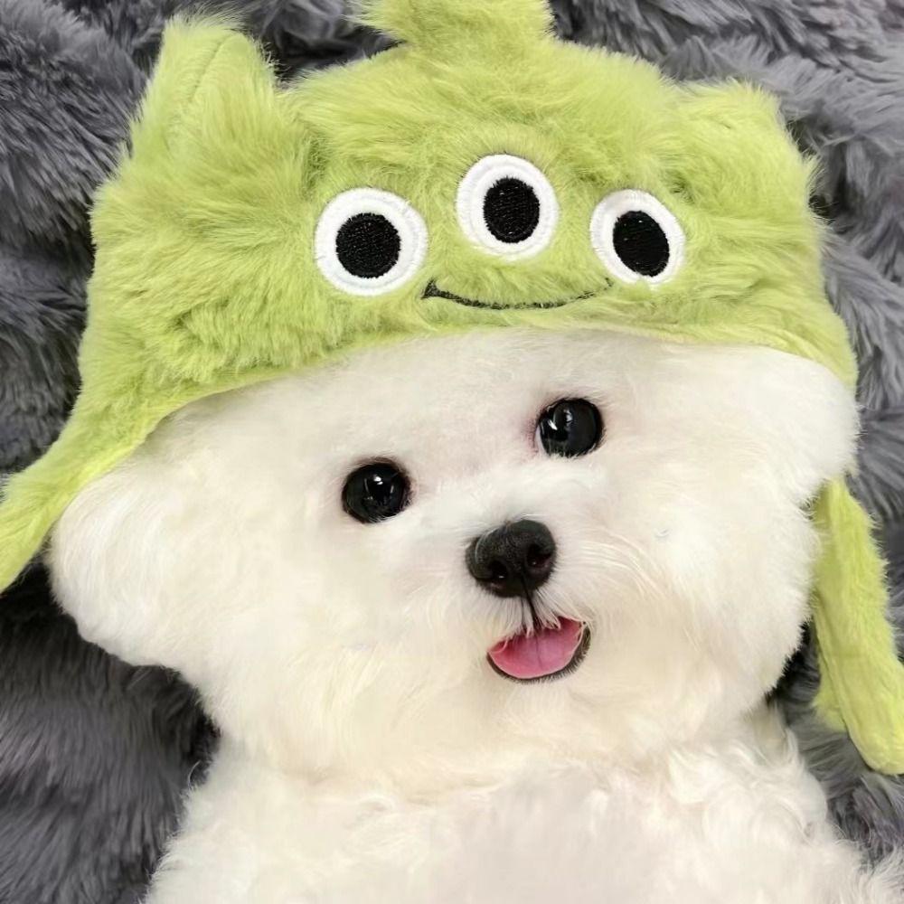 

Warm Cat Headwear Strawberry Bear Pet Head Cover Funny Cat Cosplay Hat Winter зелений