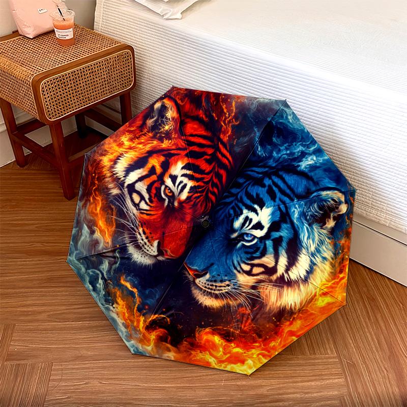 1 PC Automatic Folding Umbrella - Yin Yang Tigers Pattern, Portable & Foldable Design with 8 Ribs, Christmas Birthday Gifts