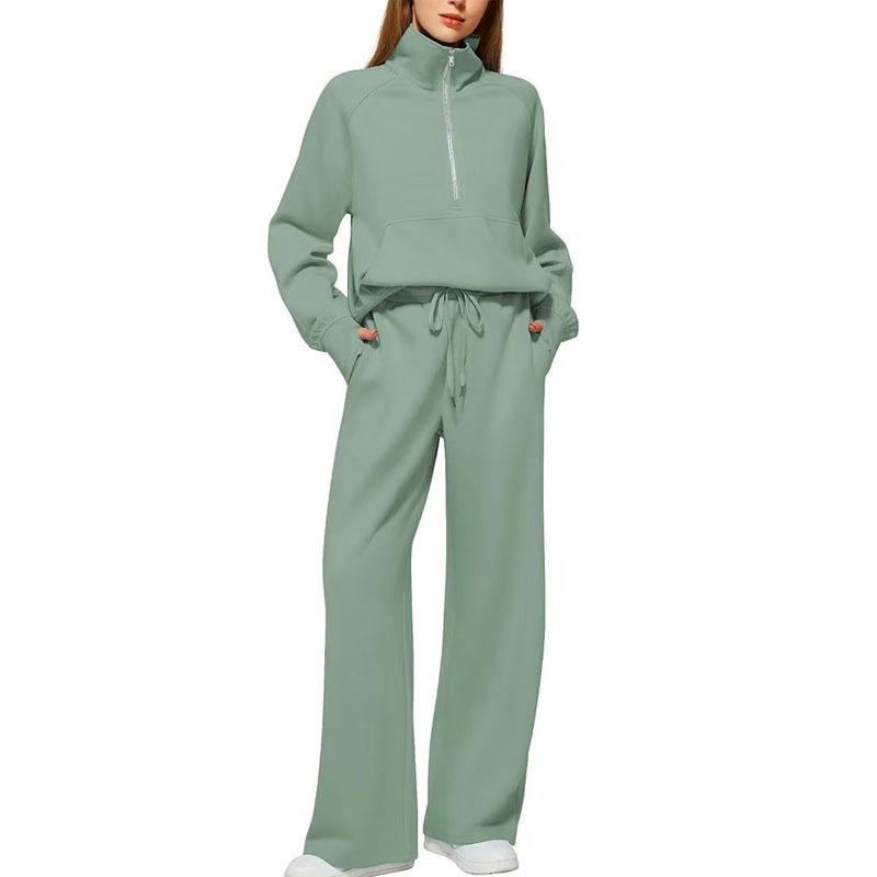 Women's 2 Piece Outfits Half Zip Sweatshirt Wide Leg Sweatpants Casual Lounge Set