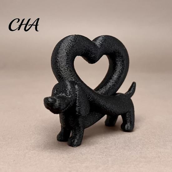 Unique Dog Lover Gifts 3D Printed Dachshund Heart Ornament, Creative Statue, Cute Romantic Anniversary Present Love Animal Figurine for Home