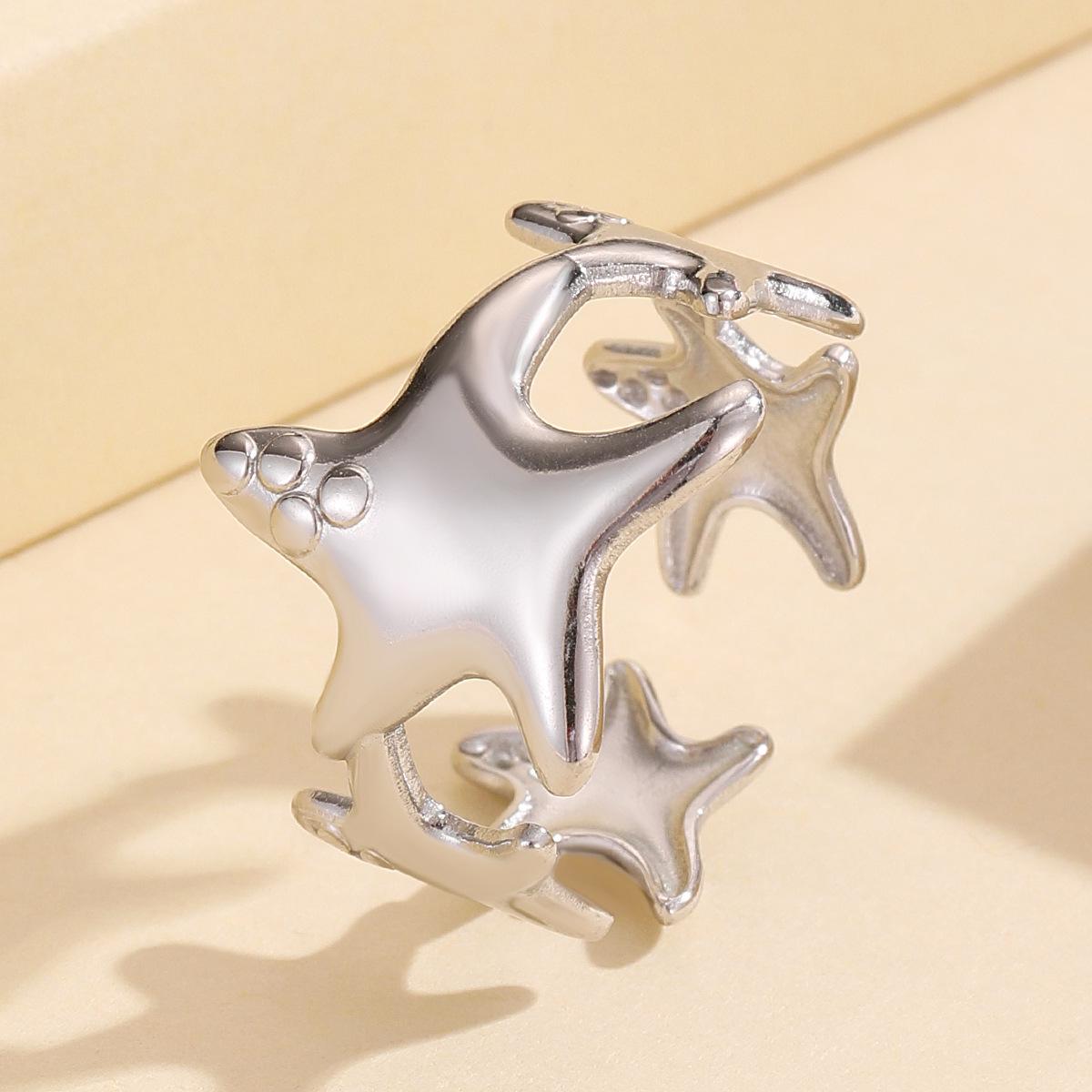 Beach Style Ocean Series Starfish 18K Gold Plated Stainless Steel Ring