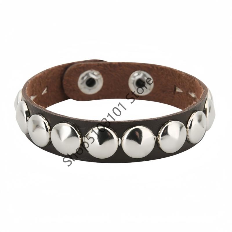 Fashion Punk Rivet Chain Bracelet Leather Hip Hop Rock Metal Bracelet Wristbands Unisex Leather Bracelet