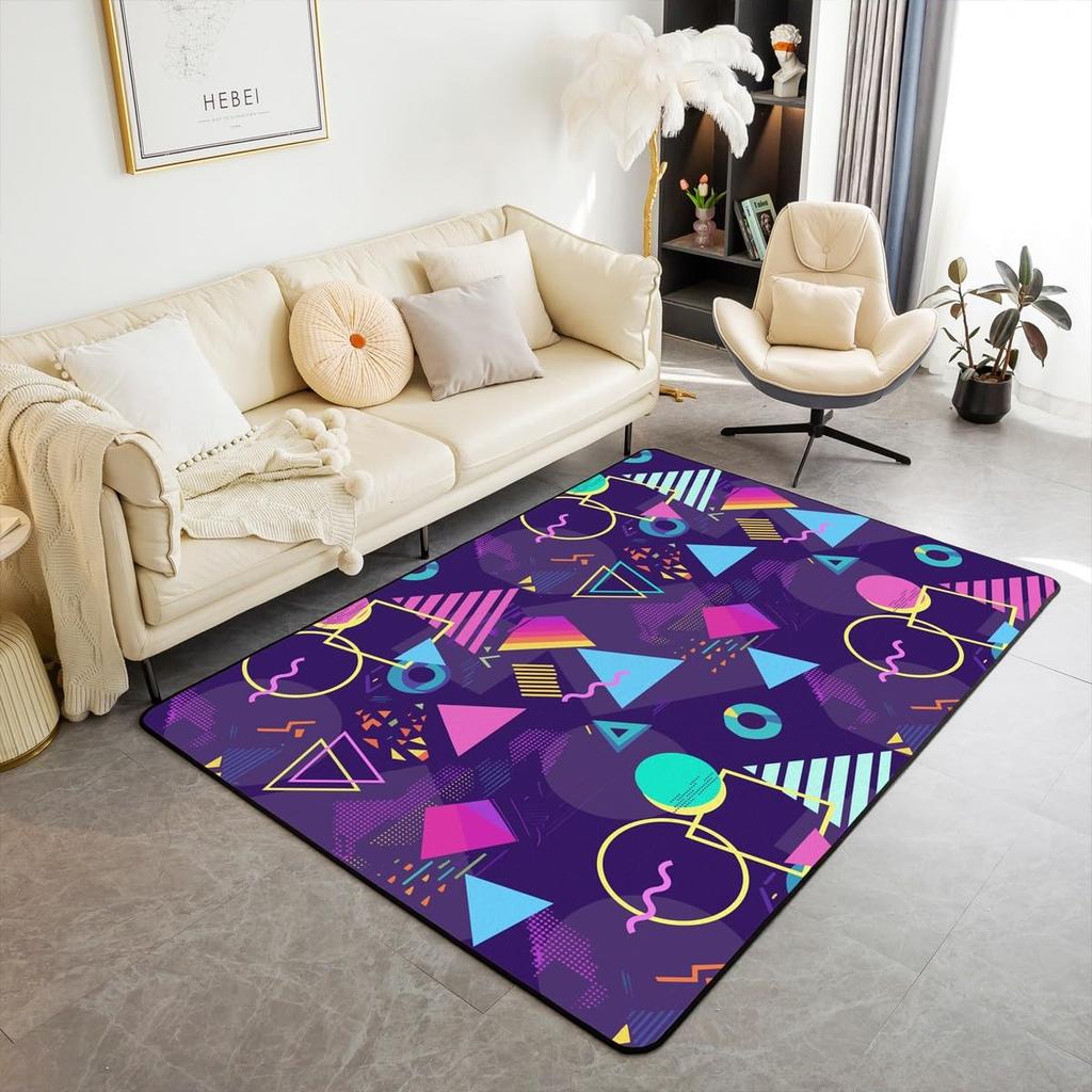 Memphis Area Rug 3x5 Hipster Retro Rug 80s 90s Hip Hop Funky Carpet for Bedside Colorful Pop Art Inspired Watercolor Eighties Memphis Geomet