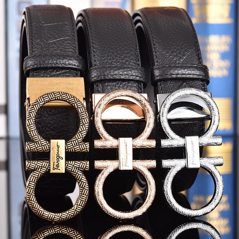 Salvatore Ferragamo 3.3cm Cowskin Men's Belt Luxury Brand Designer Belt Suit Jeans Formal Brand