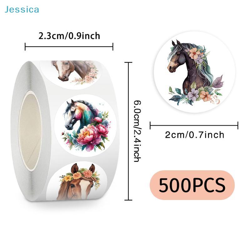 500pcs/Roll Watercolor Floral Horse Stickers- 20mm Round Adhesive Labels for Scrapbooking, Journaling & Crafts