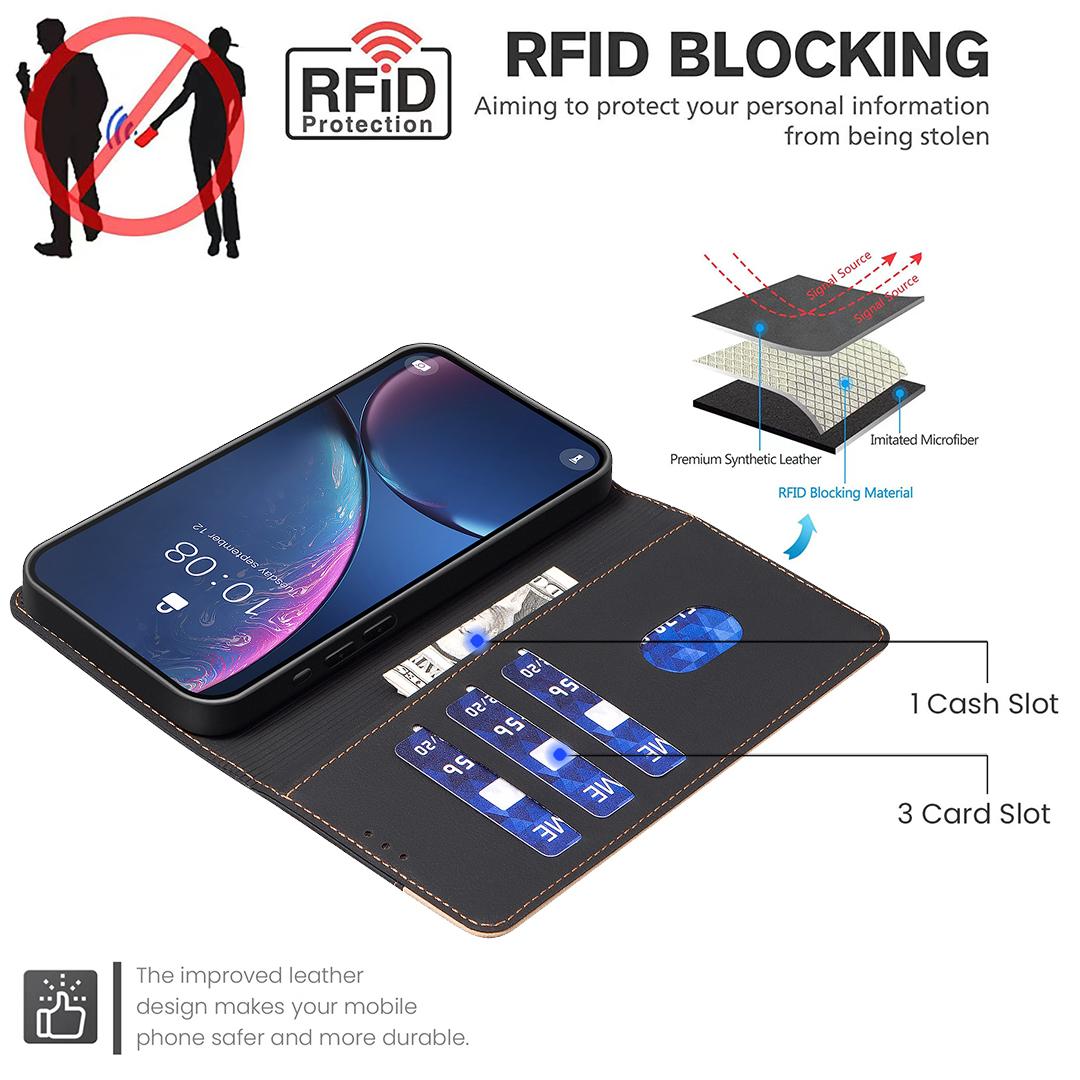 

BINFEN COLOR BF33 for Google Pixel 9a Leather Case Splicing Color RFID Blocking Black