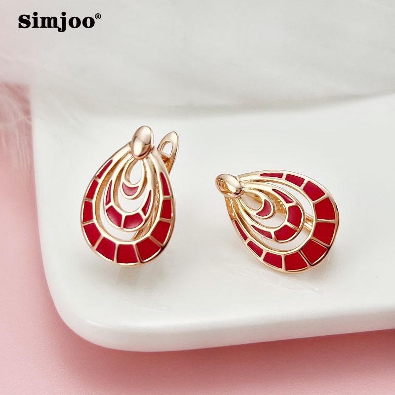 SIMJOO Rose Gold Earrings Ladies Temperament Simple Red Painting Oil Earrings