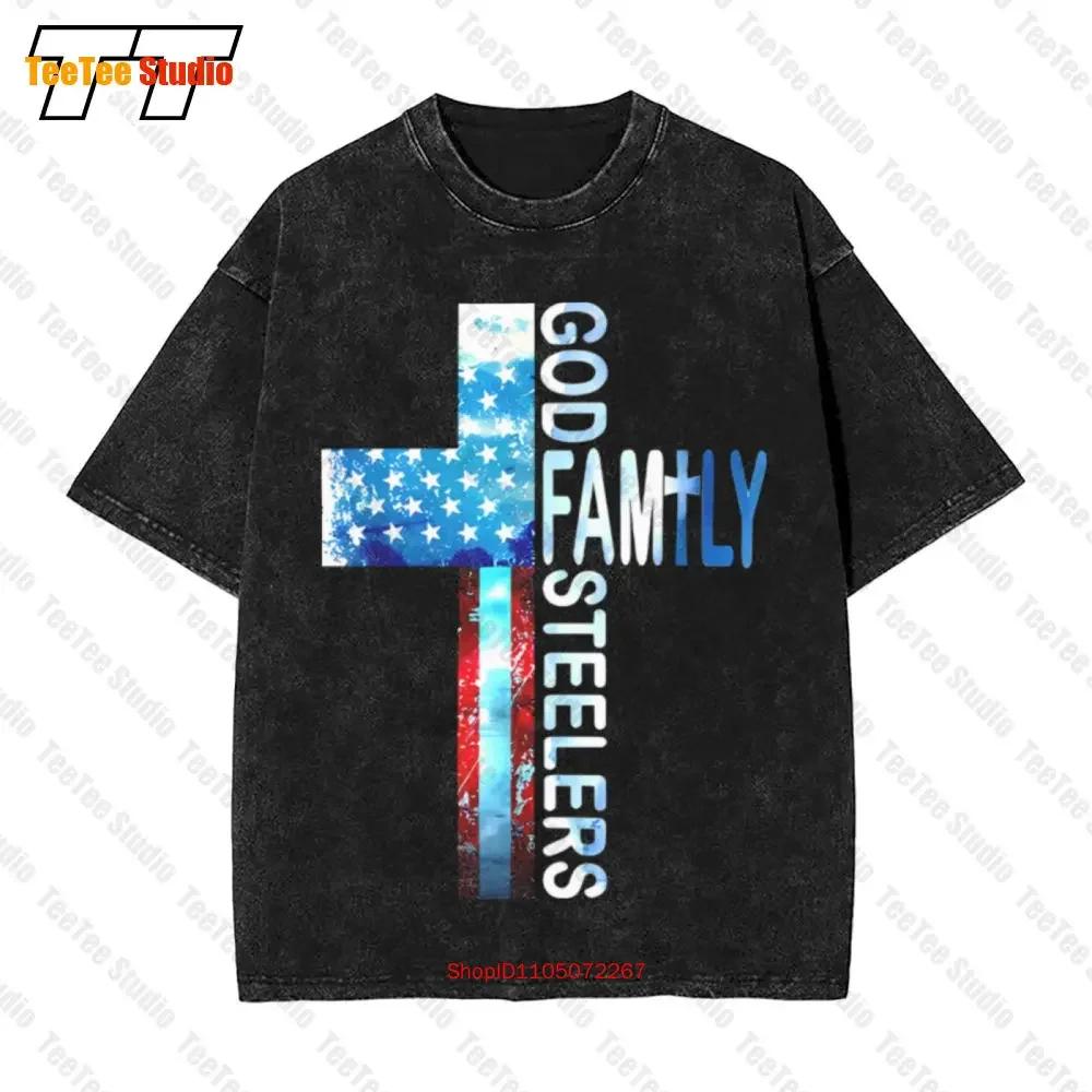God Family Steeler Faith Cross American Flag Tee Vintage Oversized TShirt C S