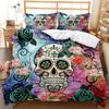 Dödskalle Påslakanset Rosigt Blommigt Dubbelt Sängklädesset Tryckt Alla Hjärtans Dag Halloween Dödskalle Gotiskt Skelett Polyester Quiltöverdrag