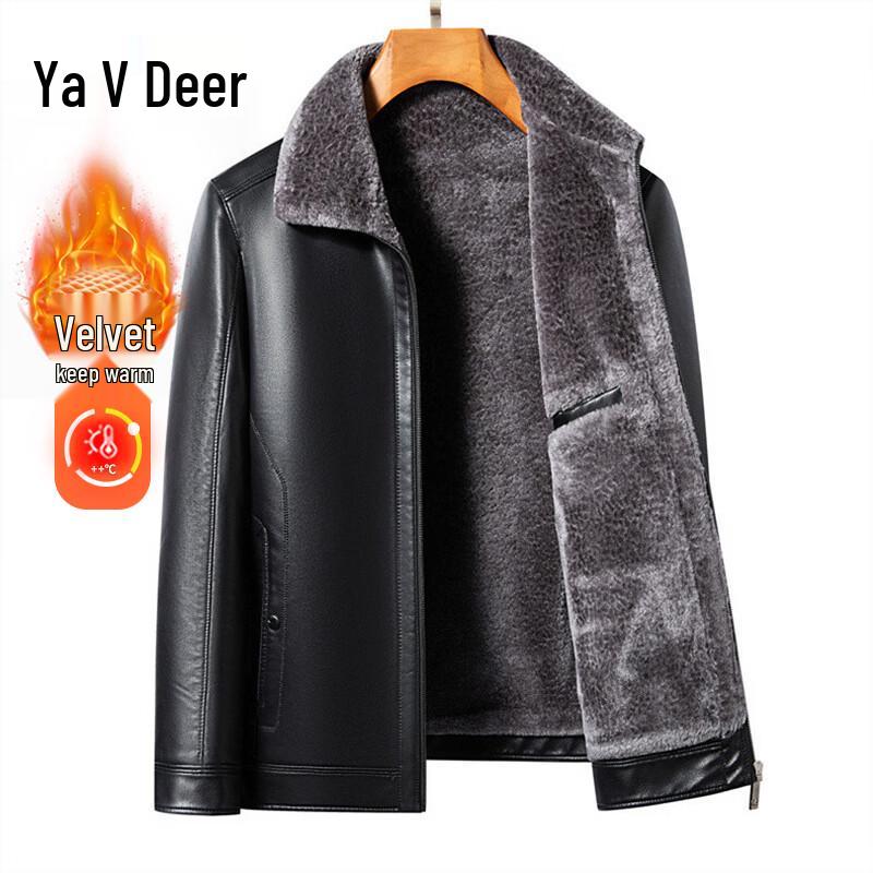 

Yalu Men s Fleece Lined Leather Jacket XL