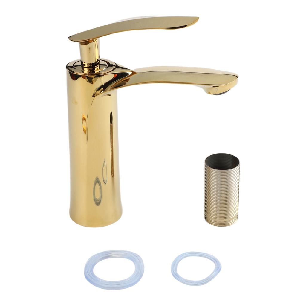 1x Gold Brass Wash Basin Faucet Sink Faucet Cold & Hot Waterfall Faucet Single Handle Deck Mounted For Bathroom Fixture