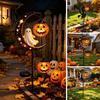 Waterproof Wrought Iron Lawn Ornaments Solar Halloween Metal Garden Stake Light, Auto On/Off Crescent Moon Black Cat with Hanging Autumn Path Lighting