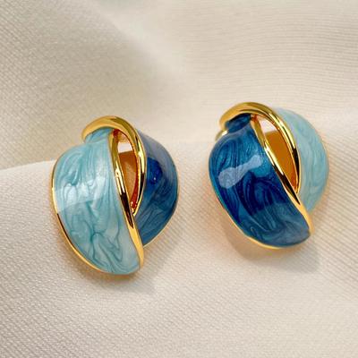 French Premium Earrings Women's Vintage Enamel Design 2024 New Light Luxury Blue Earrings S925 Silver Needle