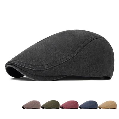 Cotton Forward Cap Men's Spring Autumn Solid Color Beret British Vintage Peaked Cap