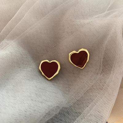 Design Drip Red Heart Stud Earring Women Metal Gold Color Wedding Statement Earrings Female Party Jewelry AVE