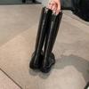 Autumn and Winter New Vegetable Tanned Leather Washed Coarse Heel Zipper Tall Female Knight Boots