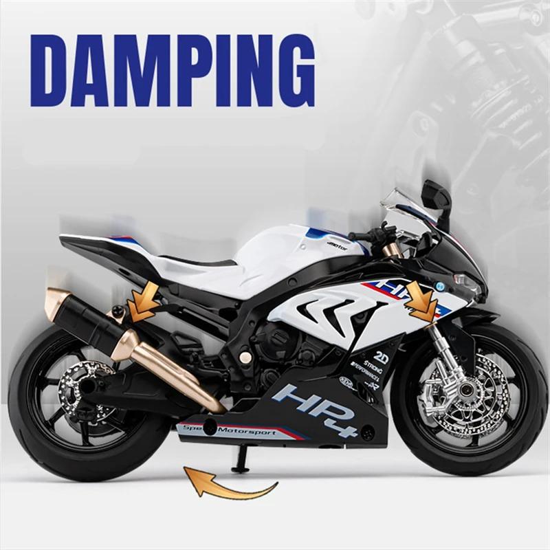 1/12 BMW S1000RR HP4 Race Alloy Top Luxury Sports Motorcycle Model Diecast Metal Road Racing Motorcycle Model Sound Light Kids Gifts