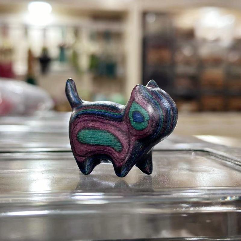 Figuras en miniatura, adorno de gato, lindo gato de madera de colores, accesorios de escritorio para oficina, decoración del hogar, regalo, actividad, recuerdos