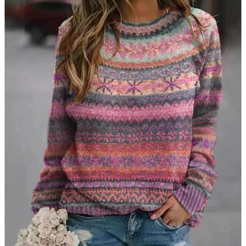 Suéter de Punto Holgado para Mujer Jersey Casual de Manga Larga Estampado